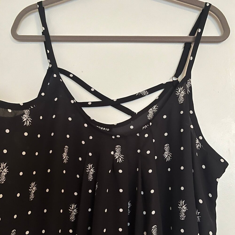 torrid Black and White Pineapple Polka Dot Strappy Tank